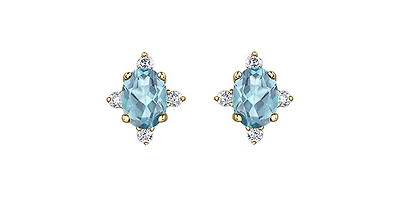 10K Yellow Gold Aquamarine and Diamond Earrings