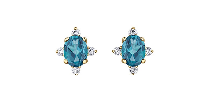 10K Yellow Gold Blue Topaz and Diamond Earrings