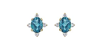 10K Yellow Gold Blue Topaz and Diamond Earrings