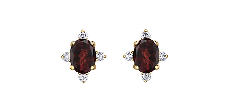 10K Yellow Gold Garnet and Diamond Earrings