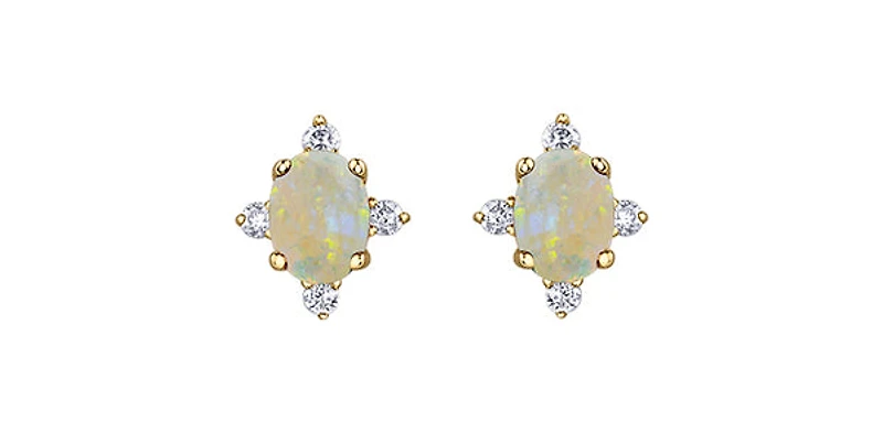 10K Yellow Gold Opal and Diamond Earrings
