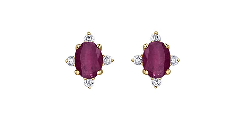 10K Yellow Gold Ruby & Diamond Earring