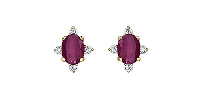 10K Yellow Gold Ruby & Diamond Earring