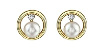 10K Yellow Gold Canadian Diamond and Pearl Earrings 0.06cttw