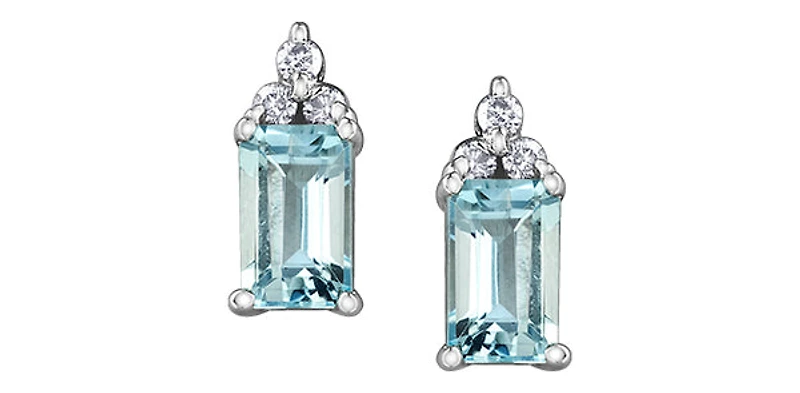 10K White Gold Aquamarine and Diamond Earrings