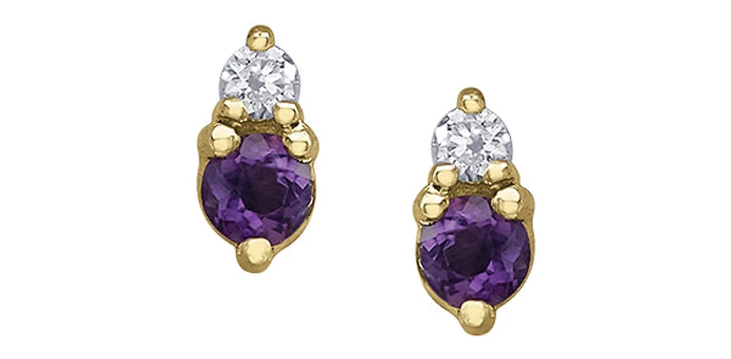 10K Yellow Gold Amethyst and Diamond Earrings