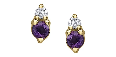 10K Yellow Gold Amethyst and Diamond Earrings