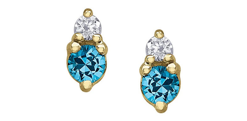 10K Yellow Gold Blue Topaz and 0.01cttw Diamond Earrings