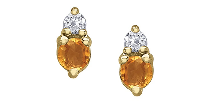 10K Yellow Gold Citrine and 0.01cttw Diamond Earrings