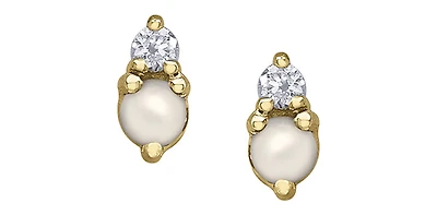 10K Yellow Gold Pearl and Diamond Earrings