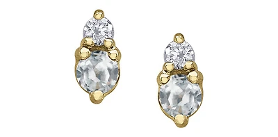 10K Yellow Gold White Topaz and Diamond Earrings