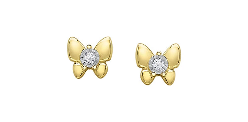 10K Yellow and White Gold 0.05cttw Diamond Stud Earrings