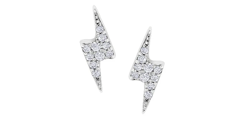 10K Gold 0.07cttw Round Brilliant Cut Lightning Bolt Diamond Earrings