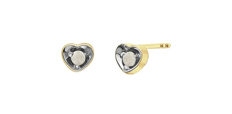 10K Yellow Gold Opal Heart Stud Earrings