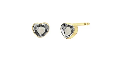 10K Yellow Gold Opal Heart Stud Earrings