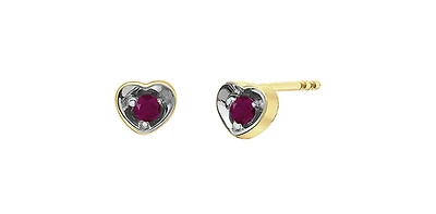 10K Yellow Gold Ruby Heart Stud Earrings