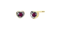 10K Yellow Gold Ruby Heart Stud Earrings