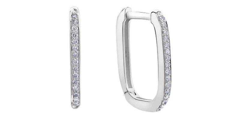 10K White Gold cttw Diamond Square Hoop Earrings