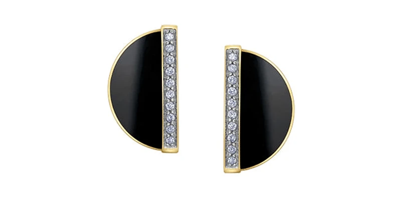 10K Yellow Gold Onyx and Diamond Earrings