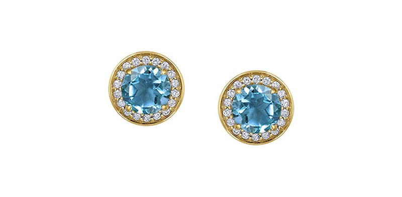 10K Yellow Gold Blue Topaz and Diamond Earrings
