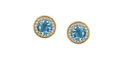 10K Yellow Gold Blue Topaz and Diamond Earrings