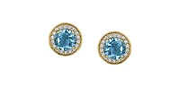 10K Yellow Gold Blue Topaz and Diamond Earrings