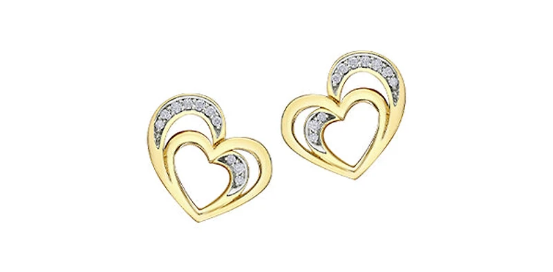 10K Yellow Gold 0.12cttw Diamond Heart Stud Earrings