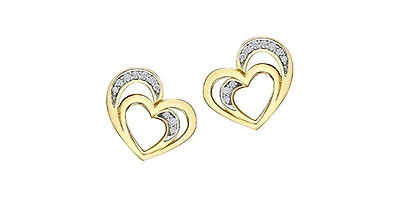 10K Yellow Gold 0.12cttw Diamond Heart Stud Earrings