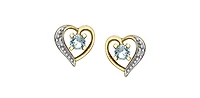 10K Yellow Gold Aquamarine and Diamond Heart Stud Earrings