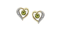 10K Yellow Gold Peridot and Diamond Heart Stud Earrings
