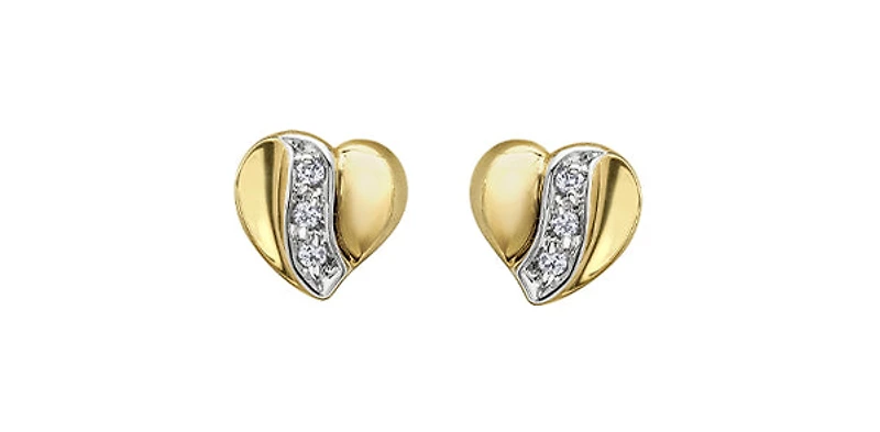 10K Yellow Gold 0.04cttw Diamond Heart Stud Earrings