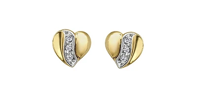 10K Yellow Gold 0.04cttw Diamond Heart Stud Earrings