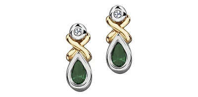 10K White and Yellow Gold Emerald & Diamond Earring