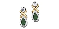 10K White and Yellow Gold Emerald & Diamond Earring