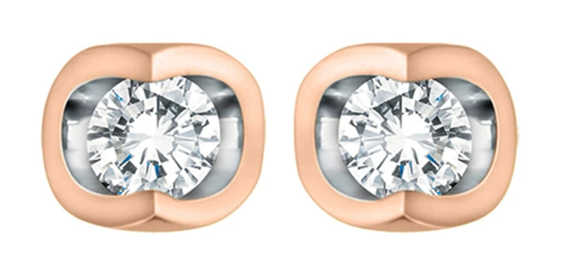 10K White and Rose Gold Diamond Solitaire Earrings 0.06cttw