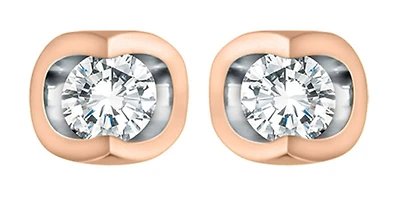 10K White and Rose Gold Diamond Solitaire Earrings 0.06cttw