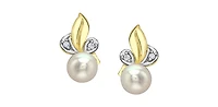 10K Yellow Gold Pearl and Diamond Stud Earrings