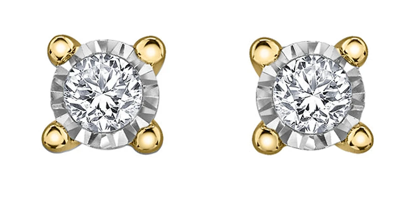 10K Yellow Gold Illusion Set Diamond Solitaire Earrings 0.04cttw
