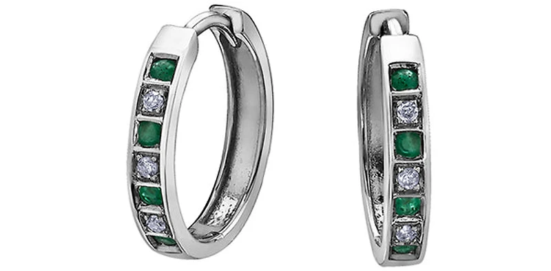 10K White Gold Emerald and Diamond Earrings