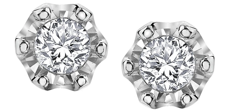 10K White Gold Illusion Set Diamond Solitaire Earrings 0.08cttw