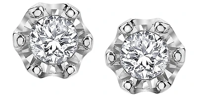 10K White Gold Illusion Set Diamond Solitaire Earrings 0.08cttw