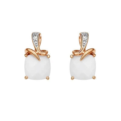 10K Rose Gold White Agate & Diamond Earrings