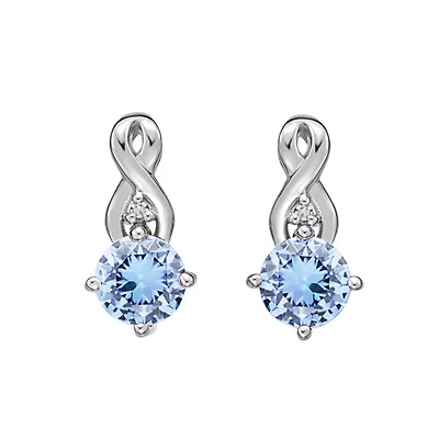 10K White Gold Diamond and Aquamarine Earrings