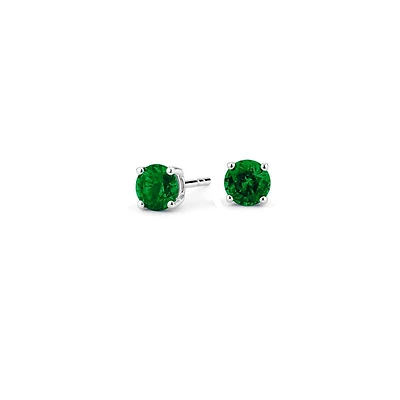 14K White Gold 4mm prong-set Emerald Ear Studs