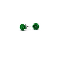 14K White Gold 4mm prong-set Emerald Ear Studs