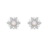 10K White Gold Prong-set White Opal Earrings with Diamond Accent