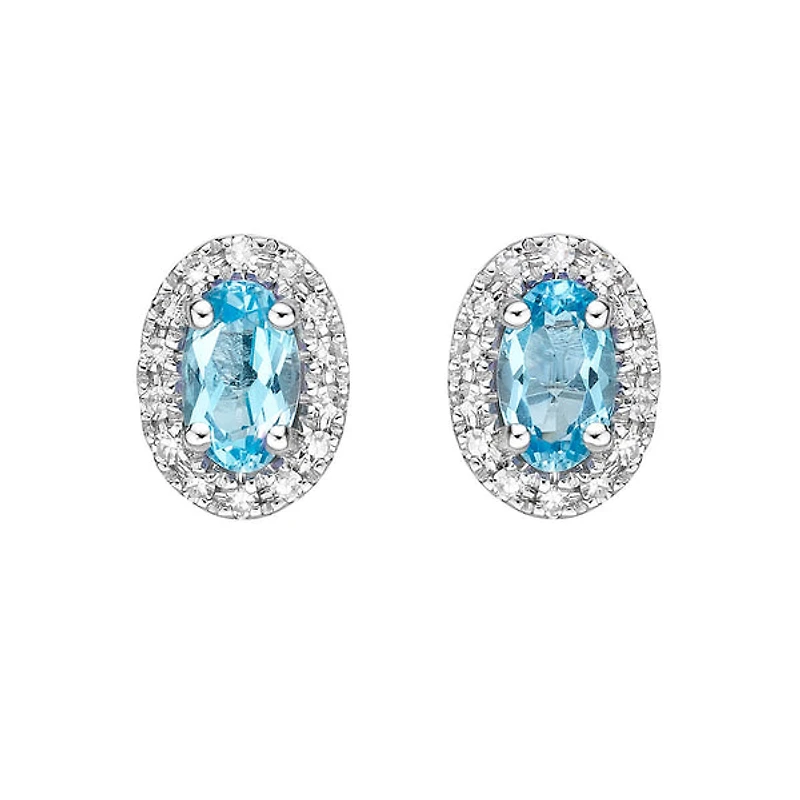 10k White Gold Swiss blue Topaz and Diamond Earring