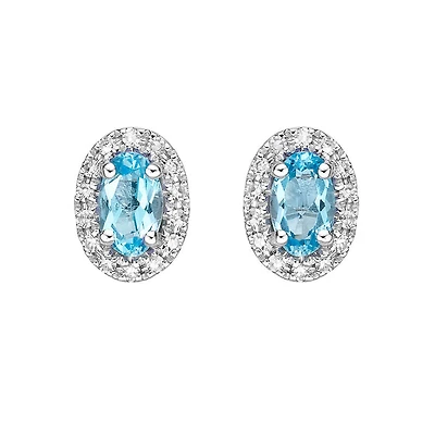 10k White Gold Swiss blue Topaz and Diamond Earring