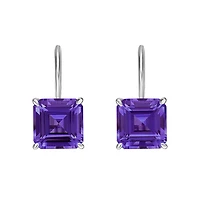 10K White Gold Prong-set Emerald Cut Amethyst Earrings