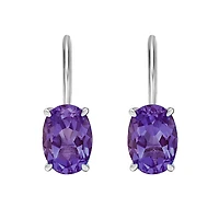 10K White Gold Prong-set Oval Amethyst Earrings
